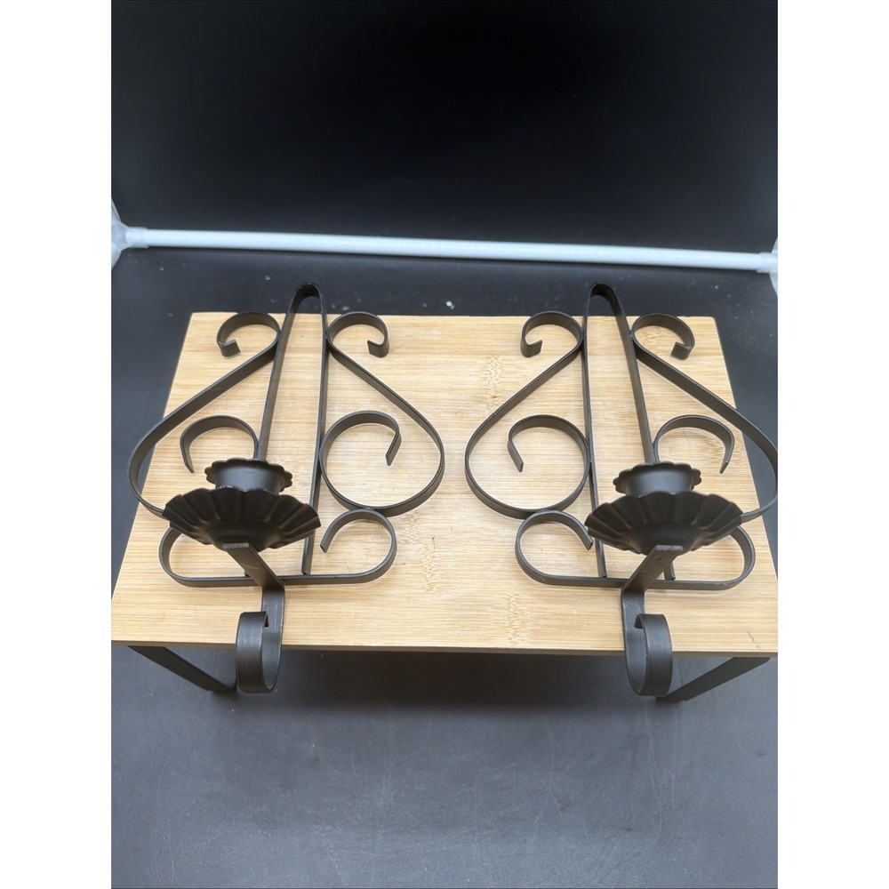 Gothic Wall Sconces Black Metal Candle Holders Scroll vintage